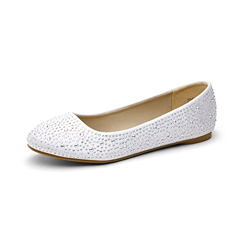 DREAM PAIRS Women's Sole-Shine Rhinestone Ballet Flats Shoes 6.5 White