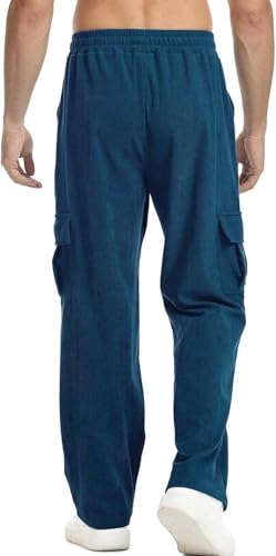 Banana Bucket Men's Corduroy Cargo Pants - Wide Leg Elastic Waist Drawstring Sweatpants for Casual & Outdoor Activities4