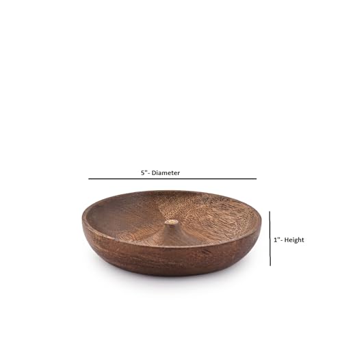 SAMHITA Runde Räucherschale aus Holz, Räucherplattenhalter, Aschefänger für Heimdekoration, Zuhause, Büro, Club, Aromatherapie (12,7 x 12,7 x 2,5 cm)