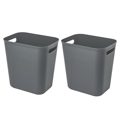 Image of UUJOLY Plastic Small Trash Can Wastebasket, Garbage Container Basket for Bathrooms, Laundry Room, Kitchens, Offices, Kids Rooms, Dorms, 3.5 Gallon, Dark Grey, 2 Pack