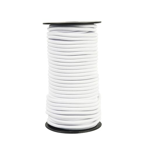Cuerda de goma de 5 mm y 30 m, color blanco, extensible, resistente a la intemperie, cuerda de goma, cuerda elástica para...
