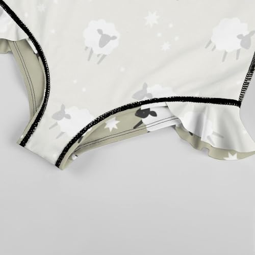 Image of Girls One Piece Swimsuit Cute Alpacas Hearts Stars Ruffles Swimwear Bathing Suits 3-12 Years
