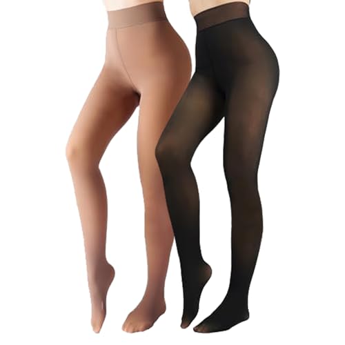 Image of X-CHENG Fleece Lined Tights Sheer Women - Fake Translucent Warm Pantyhose Leggings Sheer Thick Tights for Women