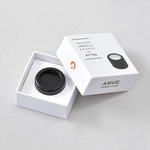 [AMVEL]アンベル AirTag対応 折りたたみ傘用ハンドル 置き忘れ防止 Apple『探す』連携 取り付け簡単 軽量 約5g コンパクト 直径35.5mm×高さ26mm A8436 (ブラック)