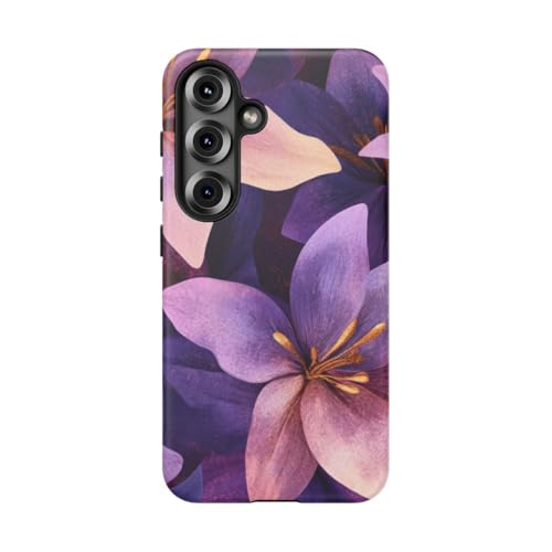 Coque Samsung S25 motif floral violet et doré rigide mate anti-chocs