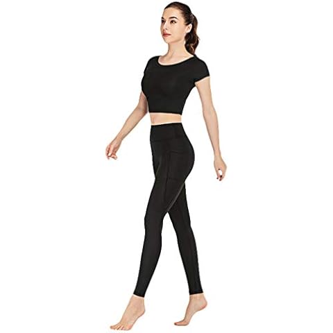 Xinwcang Women's Sportswear Wear/Top & Leggings (2 Piece Set Top & Leggings) Stretch-Fit Yoga Gym Wear Set Black M Cover