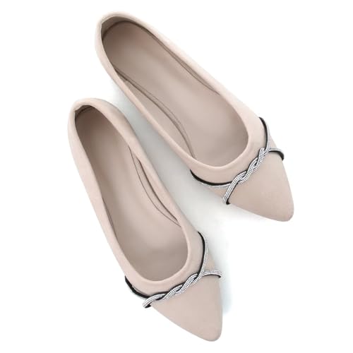 Image of TN TANGNEST Womens Casual Flats Chain Ballet Flats | Fashion Pointed Toe Rhinestone Flats, Comfort Slip On Dress Shoes for Business Work Office Wedding Party