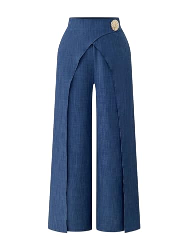 OYOANGLE Women's Wide Leg Wrap Pants Button Front...