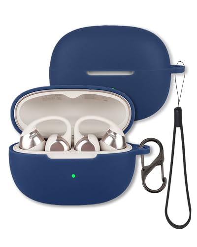 Coque silicone Shokz OpenDots 2 antichoc bleu foncé avec cordon de transport