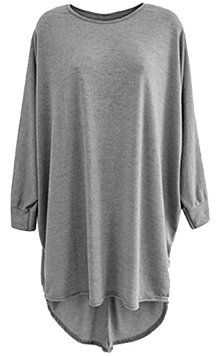 Image of Tease Women Plain Oversized Long Sleeve Batwing Dip Hem Baggy Ladies Loose Top Plus (Silver Grey, 12-14)