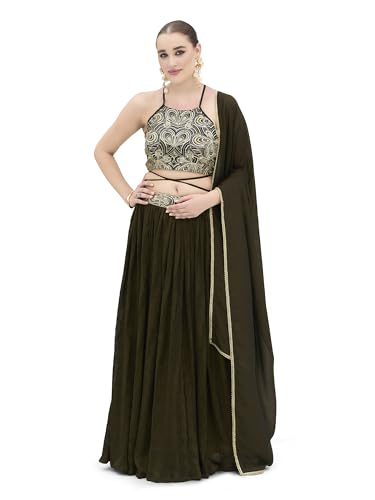 Image of PURVAJA Women's Silk Semi-Stitched Lehenga choli
