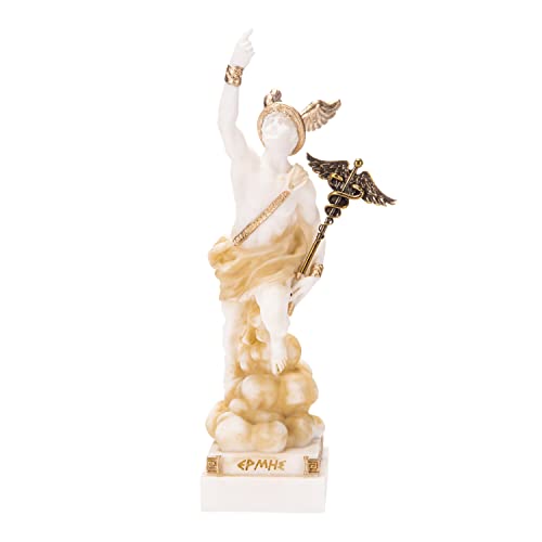 BeautifulGreekStatues Hermes Mercury God Zeus Son Statue romaine Albâtre Doré 17,8 cm