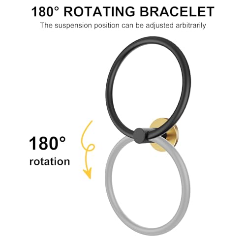 Image of SetSail Towel Holder for Bathroom Wall Stainless Steel Hand Towel Ring Heavy Duty Towel Hanger for Bathroom, Black and Gold