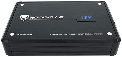 Rockville Atom 8B 3500W Peak/880W RMS 8-Channel Marine Amplifier, Bluetooth with Auto Pairing, Adjustable Crossover, Voltage Display, Compact Corrosion-Resistant Design for Boats and Yachts