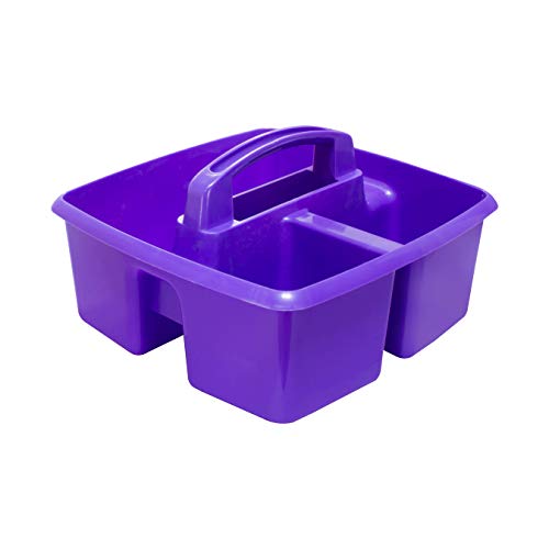 Image of Storex 3-Compartment Small Caddy - Multipurpose Classroom Organizer with Handle, Purple, 5-Pack (00944U06C)