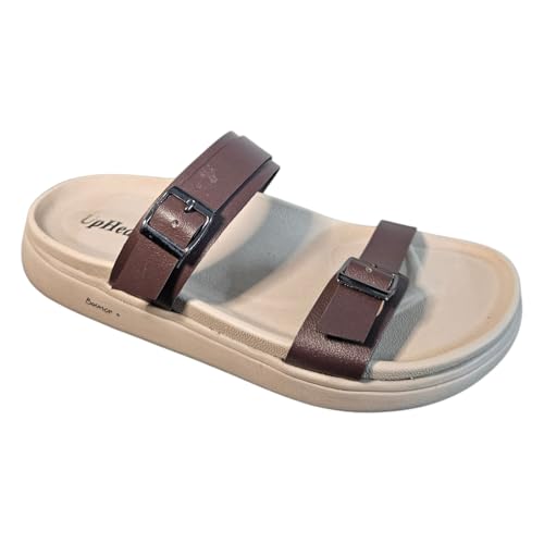 Image of Women's Vegan Leather Flat Sandals | Stylish Ladies Sandal with Cushioned Footbed | Lightweight & Waterproof EVA Sole | Comfortable Everyday Wear
