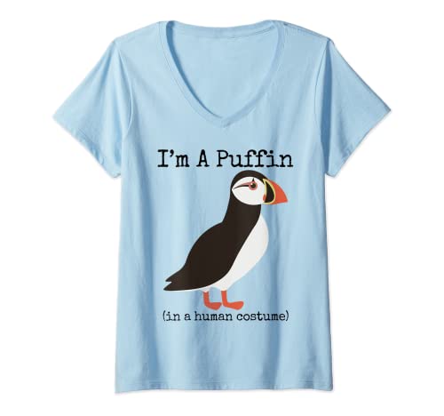 Mujer Horned Puffin Costume I'm a Puffin in a Human Costume Funny Camiseta Cuello V