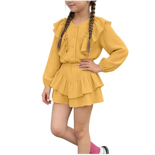 Ensemble de jupes à volants filles en coton uni confortable et manches longues d'été