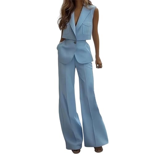 Conjunto de traje sin mangas de dos piezas con top de botones y pantalón