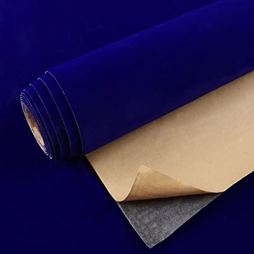 VEELIKE Papier Peint Velours Bleu Vintage Papier Adhésif pour Meuble Rouleau Adhesif Decoratif Boîte à Bijoux Stickers Meubles Deco Placard Tiroir Chambre...