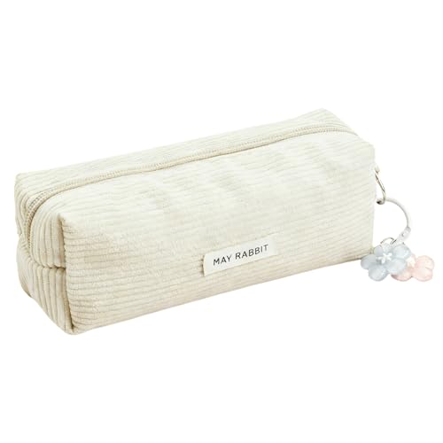 Astralong Trousse à Crayons en Velours Côtelé avec Double Porte-clés Fleur de Cerisier, Grande Trousse Scolaire et de Bureau, Aesthetic Pencil Case avec...