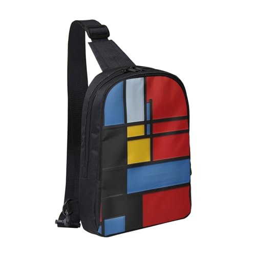 Composition In Red Yellow Blue And Black Printed Chest Bag Dual Pocket Diagonally Chest Messenger Bag