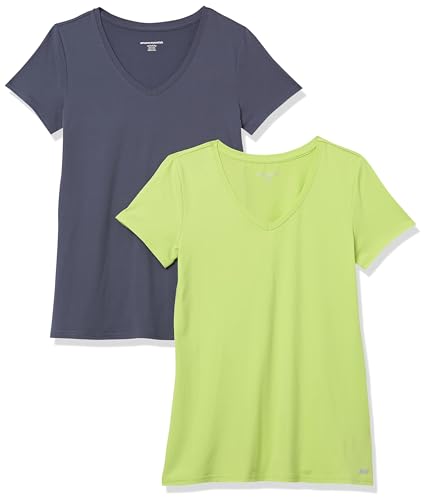 Image of Amazon Essentials Women's Active Quick Dry Tech Stretch Short-Sleeve V-Neck T-Shirt, Moisture-Wicking, Pack of 2