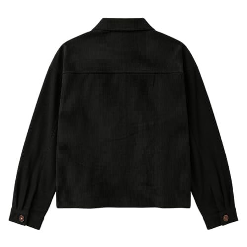 Rtdyvyuhb Fall Jackets For Women Trendy Cropped Corduroy Button Down Long Sleeve Coats Lapel Neck Comfy Outerwear With Pocket 01#Black Large - image 5