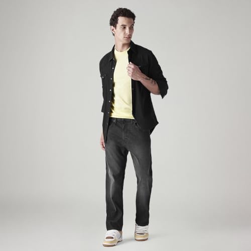Image of Levi's Men's 505 Black Straight Fit Mid-Rise Jeans