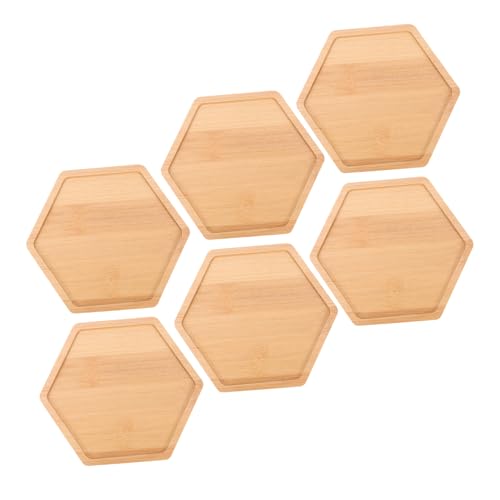 GANAZONO 6個 六角形竹製 多肉植物受け皿 軽量で持ち運び便利 室内観葉植物用 ドリップトレイ 盆栽ディスプレイに