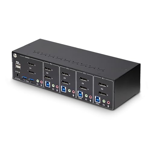 Image of StarTech 4-Port Dual DisplayPort KVM Switch, 4K 60Hz, USB 5Gbps, TAA, Hub | USB emulation, 2.0 HID, Hotkey, Push-Button, Compliant, Four computers, Combo keyboard mouse support, Audio