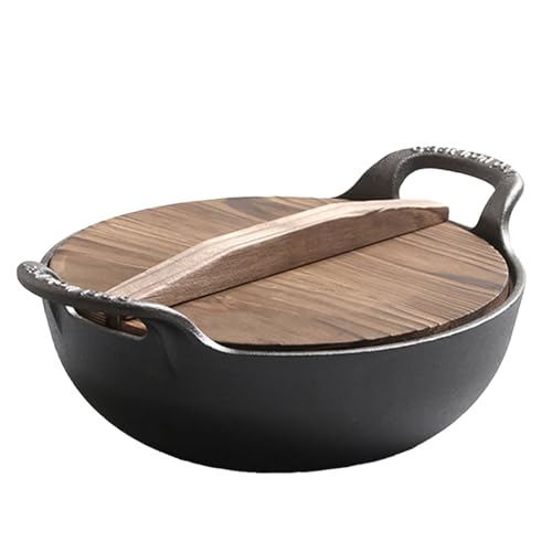 Wok de Hierro Fundido con Tapa de Madera 30 cm miniatura 1