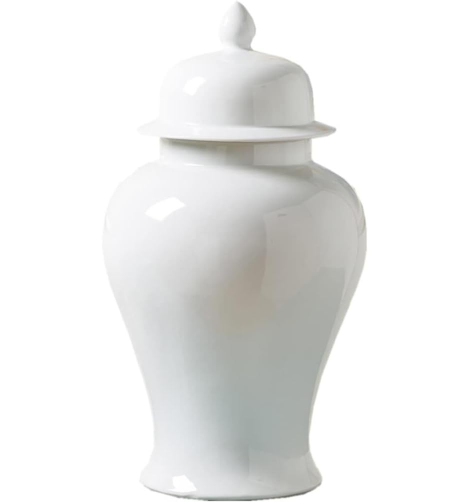 Ginger Jar Ceramic White Ginger Jar With Lid Exquisite Beautiful Decorative Porcelain Jars Temple With Lids Decorative Storage(20 * 35cm)