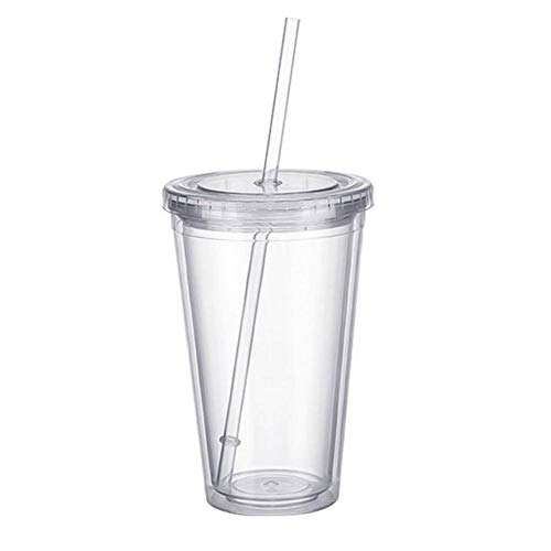 Tasse à café en plastique transparent isotherme avec couvercle et paille, gobelet à double paroi réutilisable, tasse de voyage pour boissons chaudes et froides,...