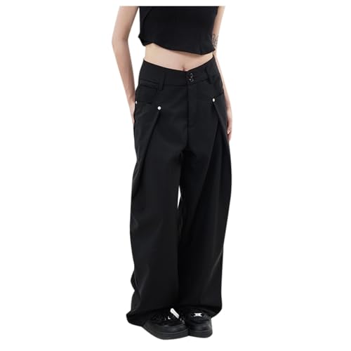 Generisch Pantalones de tela para mujer, holgados Y2K, pantalones de traje de cintura alta, pantalones de ocio, ropa de calle, pantalones de palazzo, pantalones cargo de un solo color, pantalones de