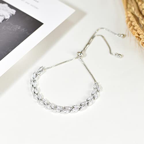 Tengtengfit Tennis Bracelet For Women Silver Wedding Bracelets For Brides Classic Adjustable Cubic Zircon Fashion Jewelry Gifts For Teen Girls Girlfriends #TOP6
