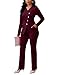 Blazer Sets Women 2 Piece Outfits Business Casual Diagonal Button Blazer Wide Leg Pants Matching Suit Sets Burgundy XL