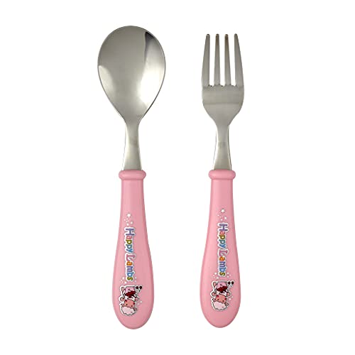 Happy Lamb Spoon and Folk Set for Kids - 2 Colors (Pink)