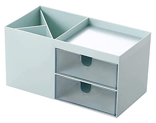 Portalápices Portalápices Multifuncional, Organizador de bolígrafos con cajón para Escritorio, Organizador estacionario de Escritorio, Estante de Almacenamiento para el hogar (Azul)