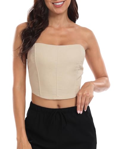 Amazon.com: HDE Women's Strapless Linen Corset Y2K Crop Top