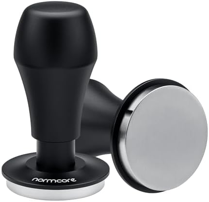 Normcore 45.5mm Coffee Tamper V4.1 with Click Sound Feedback, Spring Loaded Tamper with 304 Stainless Steel Flat Base Fits Flair Pro and Pro 2, Anodized Aluminum Handle with Silicone Stand, Black