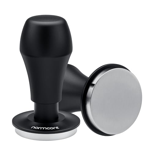 Image of Normcore 45.5mm Coffee Tamper V4.1 with Click Sound Feedback, Spring Loaded Tamper with 304 Stainless Steel Flat Base Fits Flair Pro and Pro 2, Anodized Aluminum Handle with Silicone Stand, Black