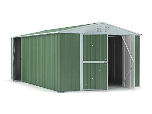 Box in Acciaio Zincato Casetta da Giardino in Lamiera 3.27 x 4.59 m x h2.17 m - 201 KG – 15,01 metri quadri (Verde)