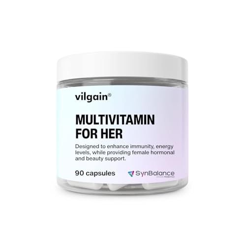 Vilgain Multivitamine für Frauen – 47 Wirkstoffe, Immunität, gesunde Haut, hormonelle Balance, Stressschutz & PMS-Linderung, 90 vegane Kapseln