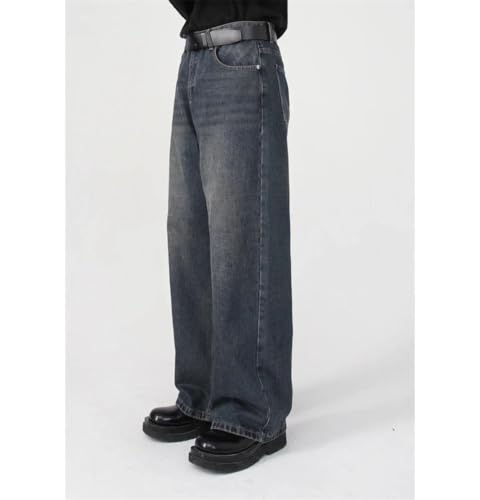 Men's Straight Leg Washed Jeans Loose Fit Long Denim Pants Classic Wide Leg Trousers for Daily Wear2