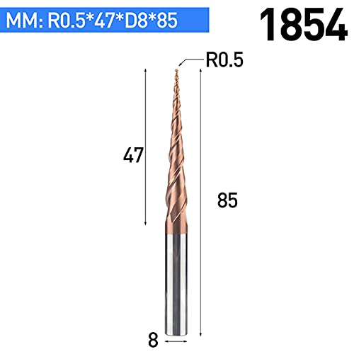 SUOFEILAIMU-PHONE CASE Metal HRC55 Tapered Ball Nose End Mill Tungsten Solid Carbide Coated Taper Cone CNC Milling Cutter D4-D10mm Engraving Bit (Cutting Edge Length : 1854)