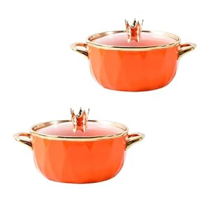 BCJMKDX Orange Suppenschüssel mit Goldrand