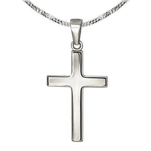 CLEVER SCHMUCK Ensemble pendentif en argent sterling 925 avec croix pour enfant 18 mm et chaîne gourmette 40 cm