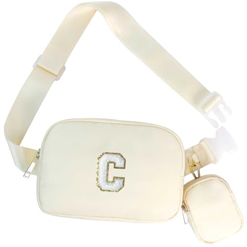 GhvyenntteS Fanny Pack for Girls Kids - Birthday Gifts for 3 4 5 6 7 8 9 10 11 12 13 Years Old Girls, Initial Fanny Pack Belt Bag Purse, Fashion Waist Packs for Teen Daughter Sister, Beige C