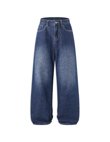 Aelfric Eden Wide Leg Jeans for Women Straight High Waisted Casual Loose Washed Y2K Baggy Boyfriend Jeans Denim Pants Dark Blue 28